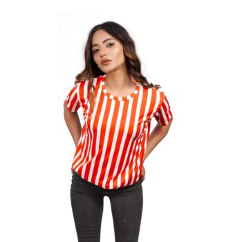 BEAUTIFUL SHRIEZ OVERSIZED ORANGE STRIPE WOMEN T-SHIRT BY SHRIEZ