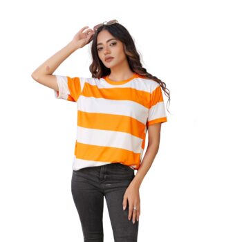 BEAUTIFUL SHRIEZ OVERSIZED WOMEN T-SHIRT ORANGE WHITE BY SHRIEZ