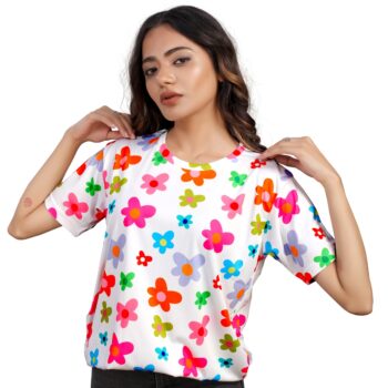 BEAUTIFUL SHRIEZ OVERSIZED WOMEN T-SHIRT RAINBOW FLOWER BY SHRIEZ