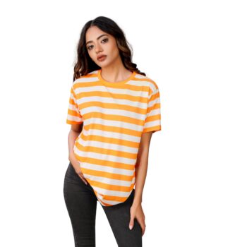 BEAUTIFUL SHRIEZ OVERSIZED WOMEN T-SHIRT ORANGE STRIPE BY SHRIEZ