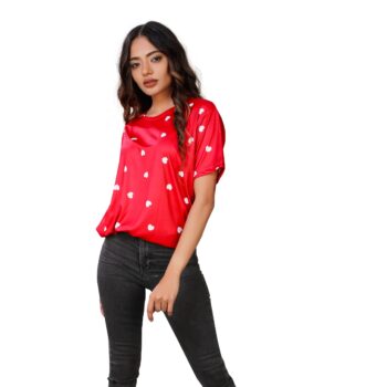 BEAUTIFUL SHRIEZ OVERSIZED WOMEN T-SHIRT RED DOTS BY SHRIEZ