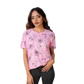 BEAUTIFUL SHRIEZ OVERSIZED WOMEN T-SHIRT PINK FACE BY SHRIEZ